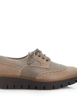 Pantofi casual dama din piele naturala,Leofex - 180 taupe cu gri box