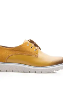 Pantofi casual damă din piele naturală,Leofex - 312 Galben Sclipici Box