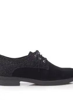 Pantofi casual dama din piele naturala,Leofex - 312 Negru sclipici velur