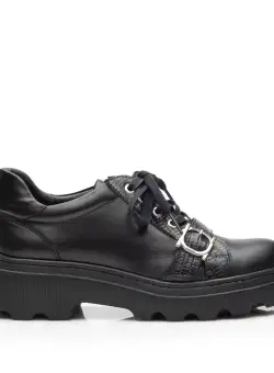 Pantofi casual damă din piele naturală,Leofex - 318-2 Negru box