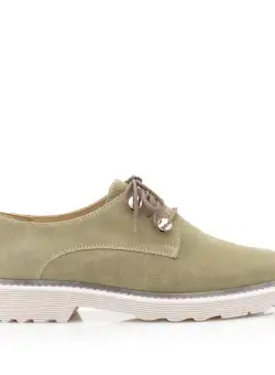 Pantofi casual dama din piele naturala,Leofex - 346 Kaki velur