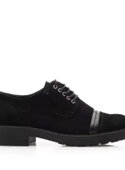 Pantofi casual damă din piele naturală,Leofex - 372 Negru Velur