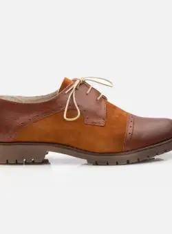 Pantofi casual dama din piele naturala, Leofex - 399 Maro Camel Box Velur