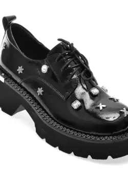 Pantofi casual EPICA negri, Z0105, din piele naturala lacuita
