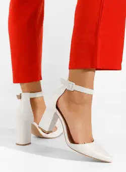 Pantofi cu toc gros Daphne albi