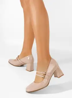 Pantofi cu toc gros Donnita bej