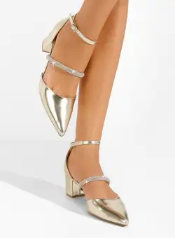 Pantofi cu toc gros eleganti Araya aurii