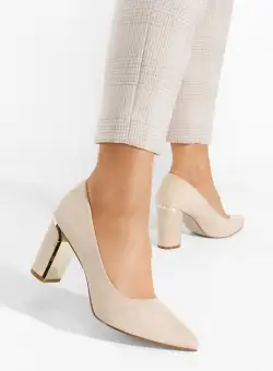 Pantofi cu toc gros eleganti Sireda bej