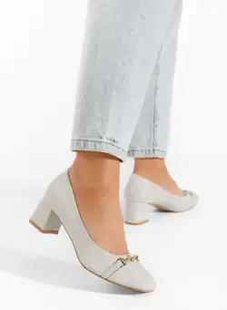 Pantofi cu toc gros Geanina gri