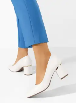 Pantofi cu toc gros Molly albi