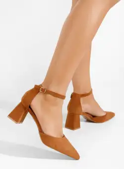 Pantofi cu toc gros Sambria camel
