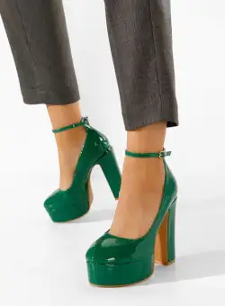 Pantofi cu toc gros si platforma Matea verzi
