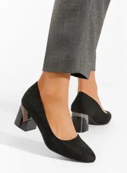 Pantofi cu toc gros Vaska negri V2