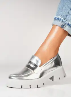 Pantofi dama casual Argintii din Piele Ecologica Lacuita Lyndon
