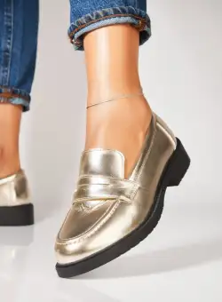 Pantofi dama casual Auriu din Piele Ecologica Lacuita Nasiya