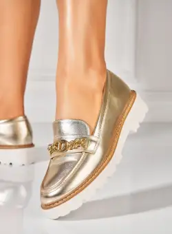 Pantofi dama casual Auriu din Piele Ecologica Navya2