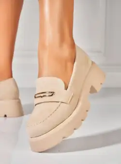 Pantofi dama casual Bej din Piele Ecologica Intoarsa Kristine