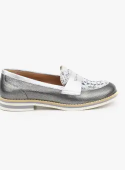 Pantofi dama casual din piele naturala - 031 gri metalizat box