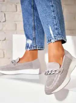 Pantofi dama casual Gri din Piele Ecologica Intoarsa Krysta