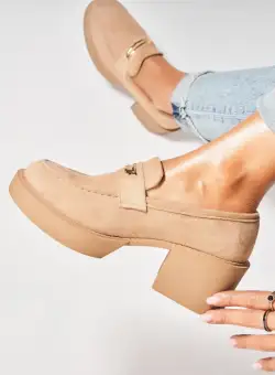 Pantofi dama casual Kaki din Piele Ecologica Intoarsa Sargun