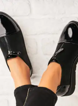Pantofi dama casual Negri din Piele Ecologica Intoarsa Mariama