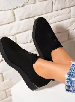 Pantofi dama casual Negri din Piele Ecologica Intoarsa Sira2