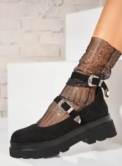 Pantofi dama casual Negri din Piele Ecologica Intoarsa Zyaira