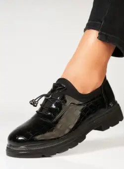 Pantofi dama casual Negri din Piele Ecologica Lacuita Azira