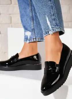 Pantofi dama casual Negri din Piele Ecologica Lacuita Kinze