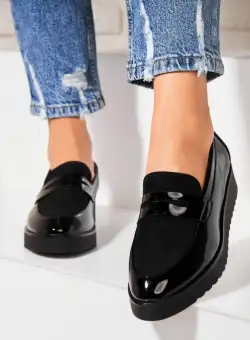 Pantofi dama casual Negri din Piele Ecologica Lacuita Rozy