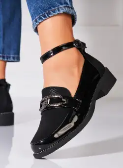 Pantofi dama casual Negri din Piele Ecologica Lacuita Shein