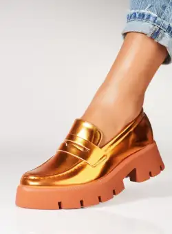 Pantofi dama casual Portocalii din Piele Ecologica Lacuita Lyndon