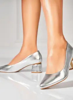 Pantofi dama cu toc Argintii din Piele Ecologica Eniya