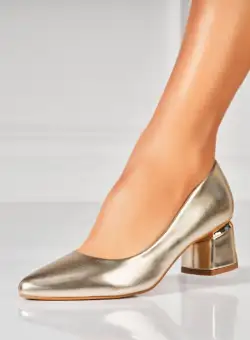 Pantofi dama cu toc Auriu din Piele Ecologica Eniya