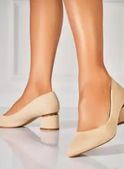 Pantofi dama cu toc Bej din Piele Ecologica Intoarsa Eniya2