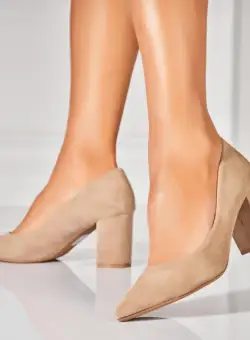 Pantofi dama cu toc Kaki din Piele Ecologica Intoarsa Kemya