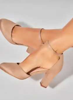 Pantofi dama cu toc Kaki din Piele Ecologica Intoarsa Yenifer