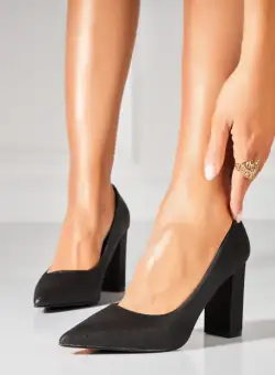 Pantofi dama cu toc Negri din Glitter Miyani