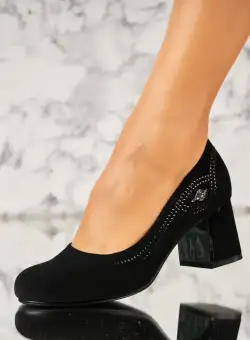 Pantofi dama cu toc Negri din Piele Ecologica Intoarsa Nanami