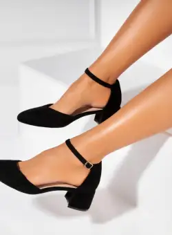 Pantofi dama cu toc Negri din Piele Ecologica Yesli