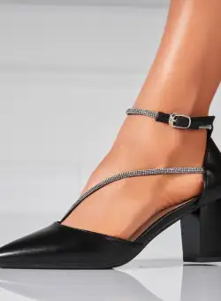 Pantofi dama cu toc Negri din Piele Ecologica Zyla