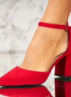 Pantofi dama cu toc Rosii din Piele Ecologica Intoarsa Genevra2