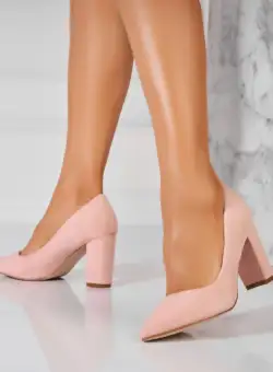 Pantofi dama cu toc Roz din Piele Ecologica Intoarsa Oliwia