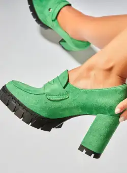 Pantofi dama cu toc Verzi din Piele Ecologica Intoarsa Sophi