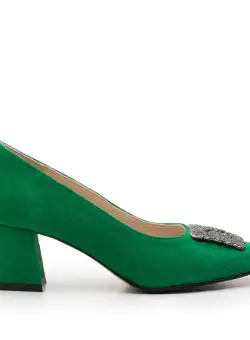 Pantofi eleganți damă din piele naturală - 1907-2 Verde Velur