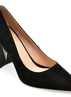 Pantofi EPICA negri, QV30007, din piele intoarsa