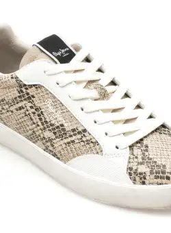 Pantofi PEPE JEANS bej, LANE SNAKE, din piele ecologica