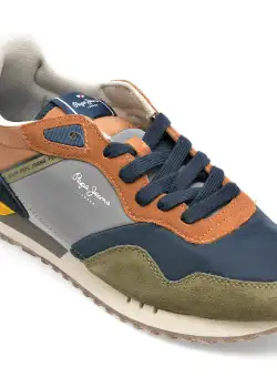 Pantofi PEPE JEANS kaki, MS30989, din piele intoarsa si material textil