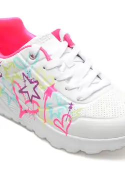 Pantofi SKECHERS albi, UNO LITE, din piele ecologica