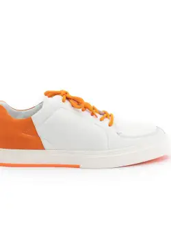 Pantofi sport barbati din piele naturala, Leofex - 882 Alb cu Portocaliu Box